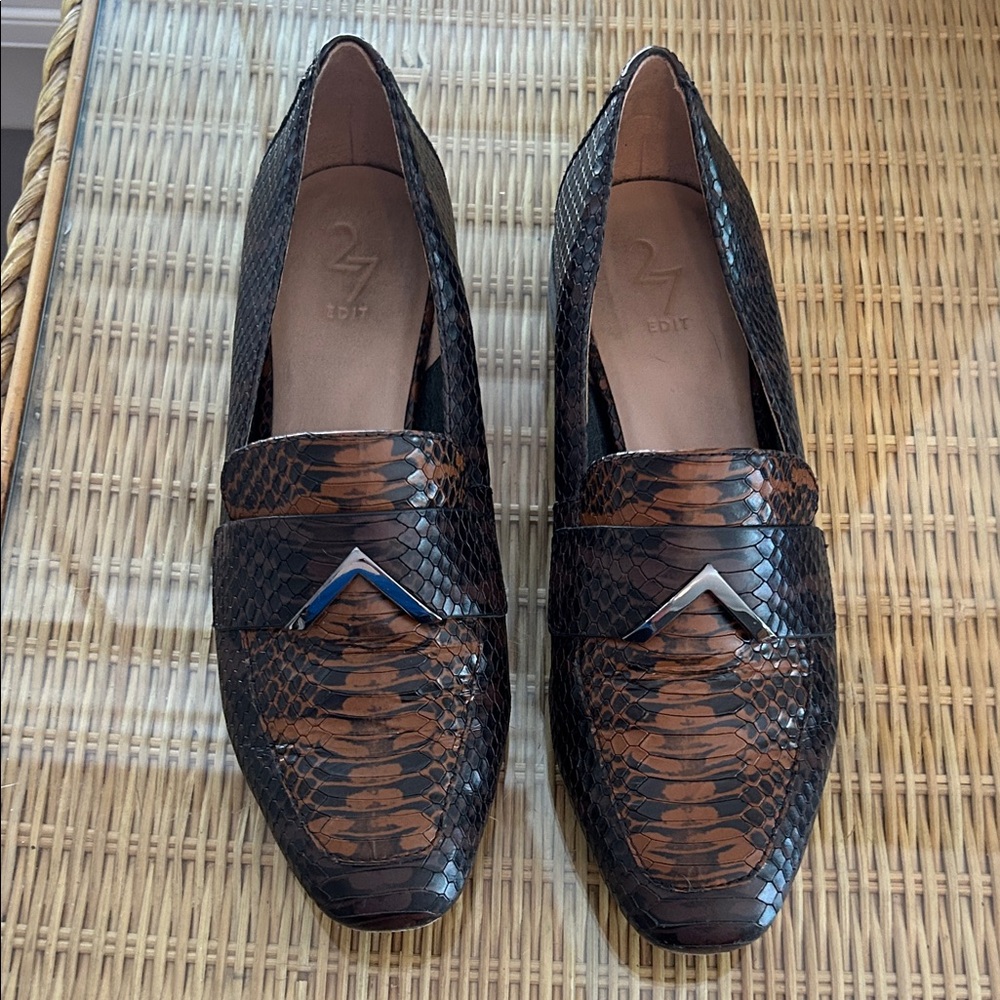 27 EDIT Dark Brown Snakeskin Slip-Ons